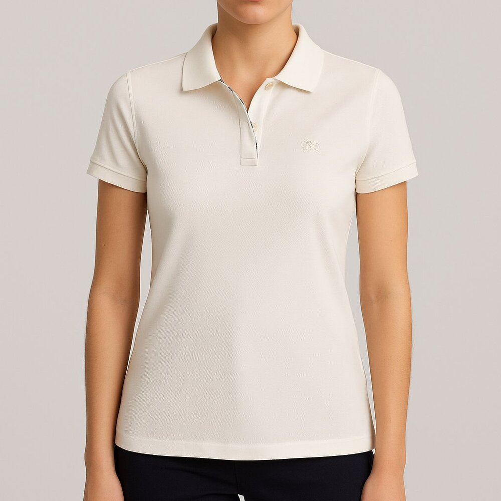 Burberry Ladies Classic White Polo Shirt. Size S
